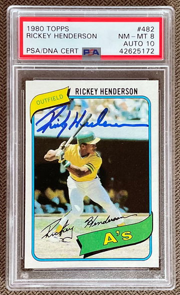 1980 Topps Rickey Henderson #482 PSA 8 Auto 10 DNA RC Exceptional Centering Front & Back!!