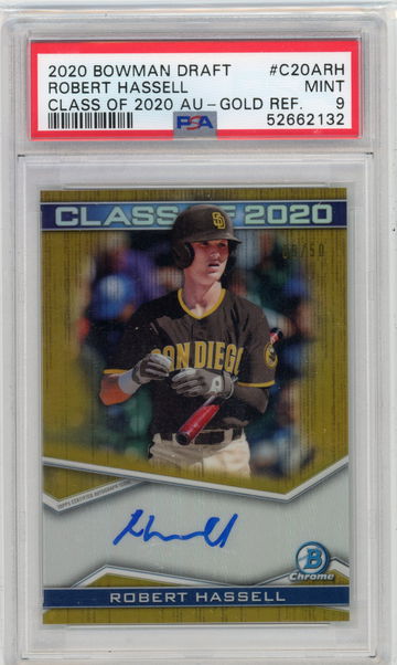 2020 Bowman Draft Chrome Robert Hassell Auto Gold Refractor #’d /50 Class of 2020 PSA 9