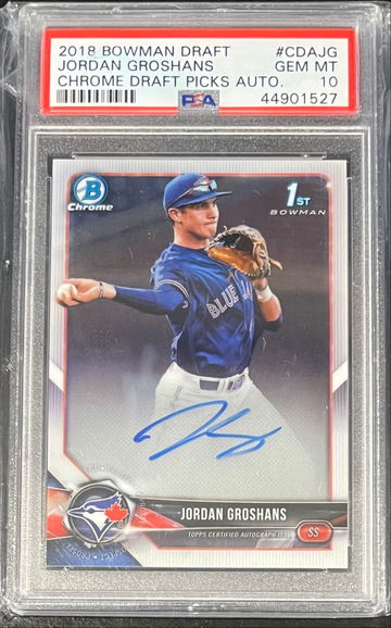 2018 Bowman Draft Jordan Groshans CHROME DRAFT PICKS AUTO ROOKIE #CDAJG PSA 10