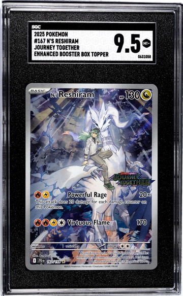 2025 Pokemon Journey Together #167 N's Reshiram Enhanced Booster Box Topper SGC 9.5
