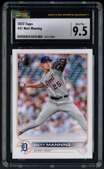 2022 Topps Series 1 Matt Manning RC #31 CSG 9.5 Mint+ Detroit Tigers