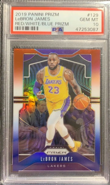 Lebron James 2019-2020 Panini Prizm Silver Red White Blue PSA 10