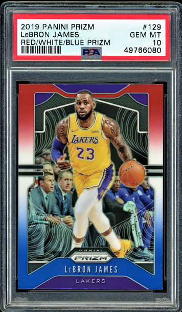 LeBron James 2019-20 Panini Prizm Red White & Blue PSA 10 GEM MINT #129 Lakers Cavs Heat!