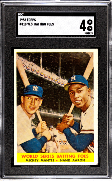 1958 Topps #418 Mickey Mantle/Hank Aaron World Series Batting Foes SGC 4 VG/EX