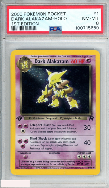 2000 POKEMON ROCKET DARK ALAKAZAM HOLO #1 1ST EDITION PSA 8 NM-MT