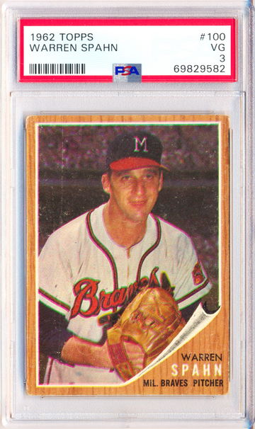 1962 Topps #100 Warren Spahn PSA 3 - JUST GRADED! NEW CASE!