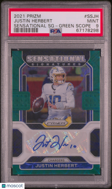 2021 Panini Prizm Sensational Signatures Justin Herbert #SSJH SG Green Scope PSA 9