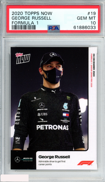 2020 TOPPS NOW FORMULA 1 GEORGE RUSSELL #19 ROOKIE RC PSA 10 GEM MT