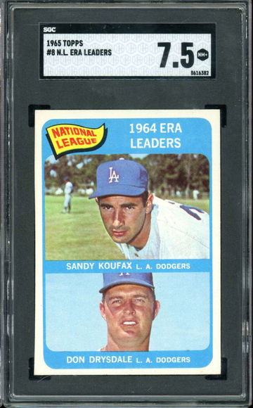 1965 Topps #8 Sandy Koufax/Don Drysdale NL ERA Leaders Dodgers HOF SGC 7.5 NM+