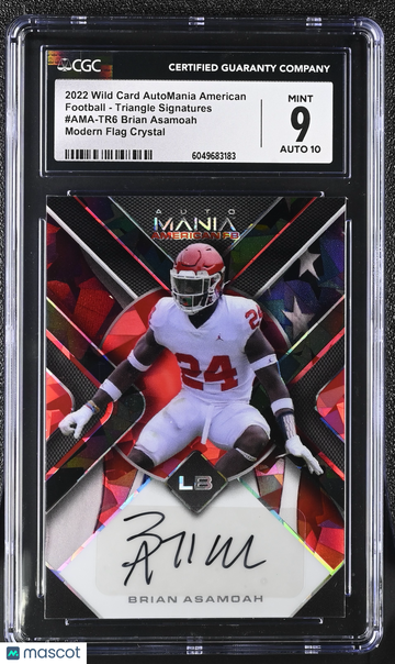 2022 Wild Card AutoMania American Brian Asamoah #AMA-TR6 Modern Flag Crystal /3 Football - Triangle Signatures CGC 9