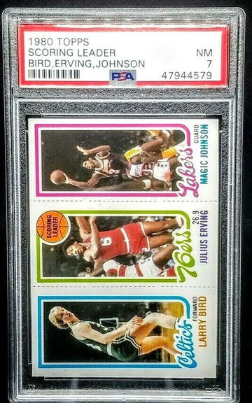 Magic Johnson Larry Bird Julius Erving 1980-81 Topps Rookie RC Card Graded PSA NM 7 New PSA Label