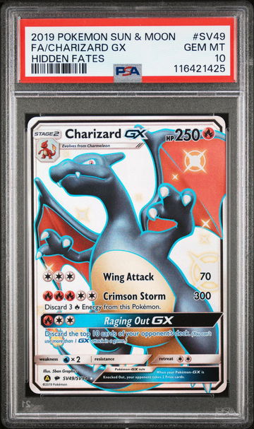 2019 Pokemon Sun and Moon Hidden Fates Shiny Vault Charizard Gx #SV49 PSA 10