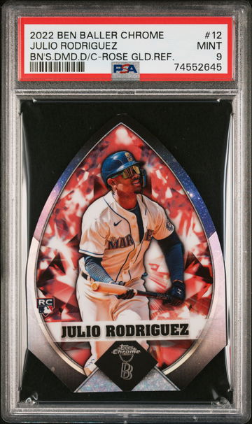 2022 Topps Chrome Ben Baller Ben's Diamond Die-Cuts Rose Gold Refractor Julio Rodriguez #12 /10 PSA 9