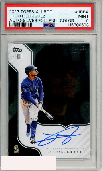2023 TOPPS X JULIO RODRIGUEZ ON-CARD AUTOS #JRBA SILVER FOIL - FULL COLOR PSA 9