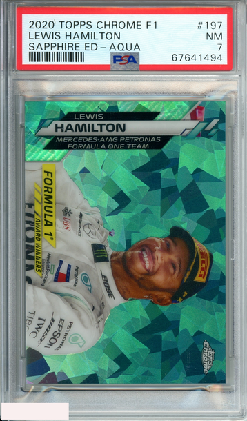 2020 TOPPS CHROME F1 LEWIS HAMILTON #197 SAPPHIRE ED-AQUA 71 OF 99 PSA 7 NM