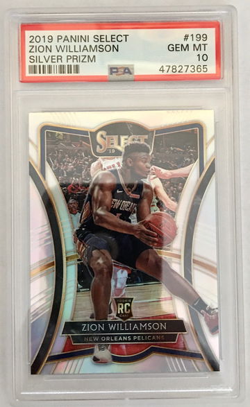 2019-20 Panini Select Zion Williamson Silver Prizm Premier Level RC Rookie PSA 10 GEM MINT #199