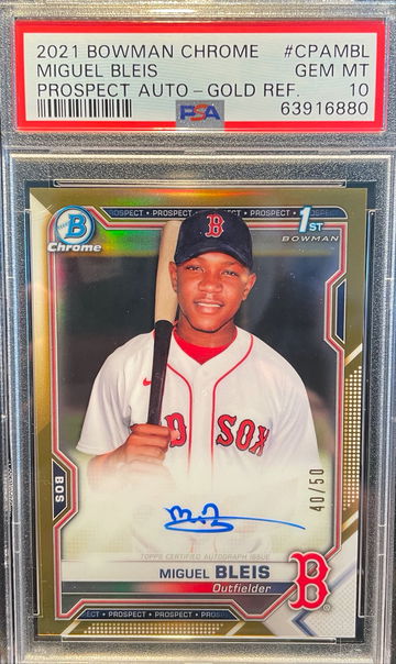2021 BOWMAN CHROME GOLD REFRACTOR MIGUEL BLEIS RC AUTO /50 PSA 10 GEM 1/7!