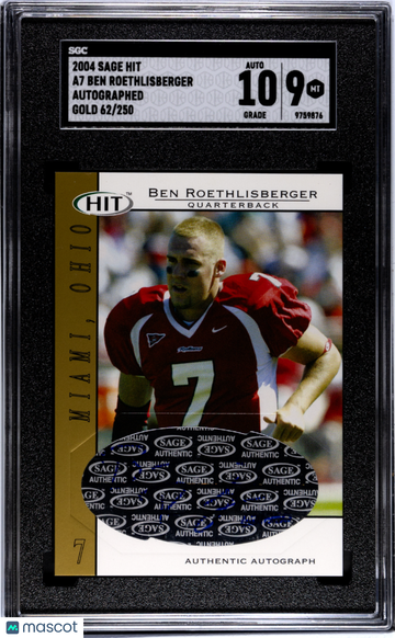 2004 Sage Hit Ben Roethlisberger #A7 Autograph Gold SGC 9 Auto 10