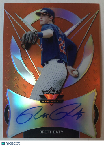 BRETT BATY 2019 Leaf Valiant On-Card AUTO ORANGE Parallel #28/35 New York Mets