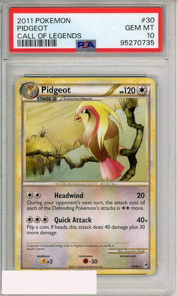 2011 POKEMON CALL OF LEGENDS PIDGEOT #30 CALL OF LEGENDS PSA 10 GEM MT