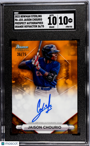 2023 Bowman Sterling Jaison Chourio #PA-JCO Pros. Autograph Orange Refractor SGC 10 Auto 10