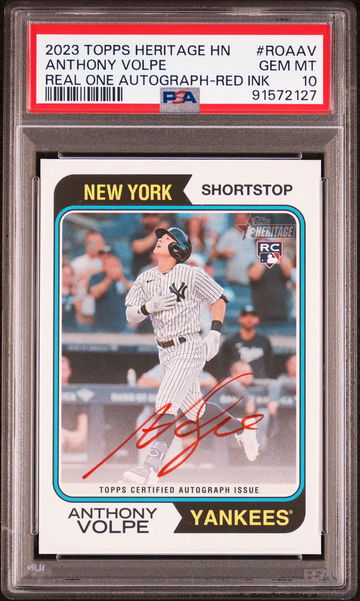 2023 Topps Heritage Real One Autographs Red Ink Anthony Volpe #ROAAV PSA 10