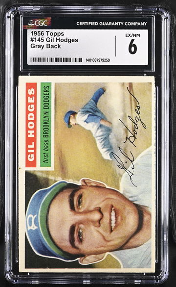 1956 TOPPS GIL HODGES GRAY BACK #145 CGC 6 BS.B2.49