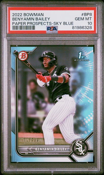 2022 Bowman Paper Prospects Sky Blue Benyamin Bailey #BP8 /499 PSA 10