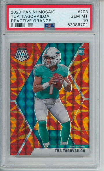 2020 Panini Mosaic Tua Tagovailoa Reactive Orange PSA 10