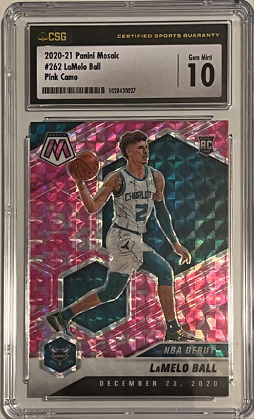 2020-21 Panini Mosaic Lamelo Ball NBA Debut Pink Camo RC CSG 10 Hornets