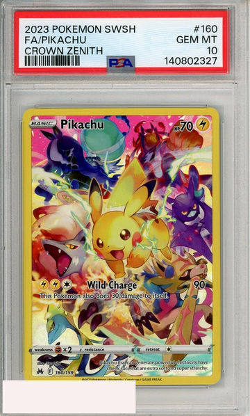 2023 POKEMON SWORD AND SHIELD CROWN ZENITH FA PIKACHU #160 PSA 10 GEM MT