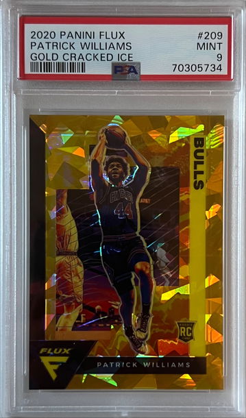 2020 Panini Flux Patrick Williams Gold Cracked Ice 1/10 Chicago Bulls PSA 9