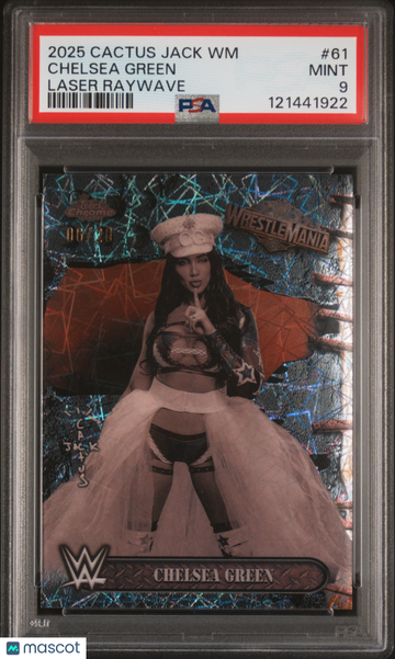 2025 Topps Chrome WWE Cactus Jack X Wrestlemania Chelsea Green #61 Laser Raywave /20 PSA 9