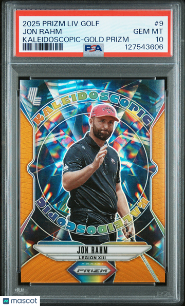 2025 Panini Prizm LIV Golf Kaleidoscopic Jon Rahm #9 Gold PSA 10