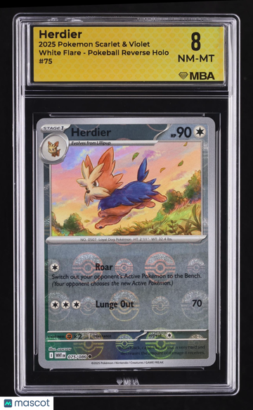 2025 Pokemon Scarlet & Violet White Flare Herdier Reverse Holo MBA 8 #75