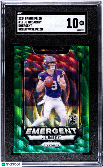 2024 Panini Prizm JJ Mccarthy #19 Emergent Green Wave SGC 10