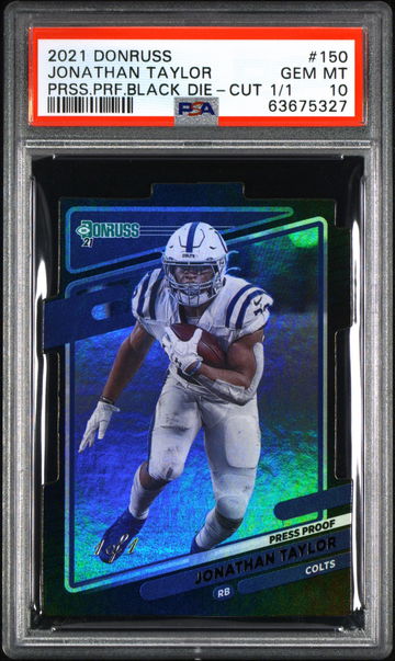 Jonathan Taylor 2021 Donruss Black Die Cut Press Proof 1/1 PSA 10