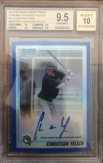 2010 Bowman Chrome Christian Yelich blue refractor /150 true gem+ BGS 9.5 auto 10