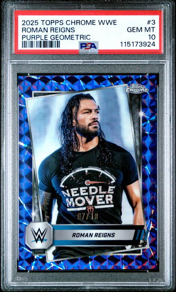 2025 Topps Chrome WWE Purple Geometric Roman Reigns #3 /10 PSA 10