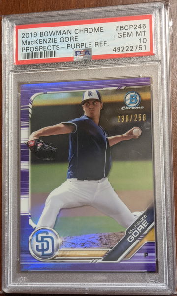 2019 Bowman Chrome Purple Refractor MacKenzie Gore PSA 10 230/250