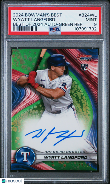 2024 Bowman's Best Best Of 2024 Autographs Wyatt Langford #B24WL Green Ref /99 PSA 9