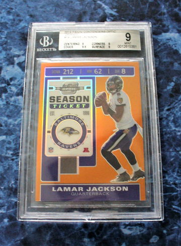 2019 Panini Lamar Jackson Contenders Optic Season Ticket Orange  14 #8/50 BGS 9 MINT 
