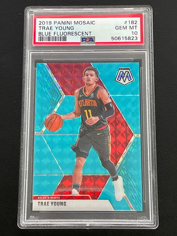 Trae Young 2019 Mosaic Blue Fluorescent Prizm #/15 PSA 10 - Pop 2
