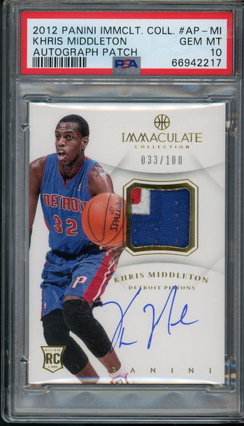 2012 Immaculate Khris Middleton Rookie Patch Autograph /100 PSA 10