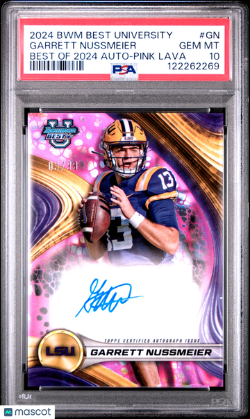 2024 Bowman Best University Best Of 2024 Autographs Garrett Nussmeier #GN Pink Lava /98 PSA 10 Topps