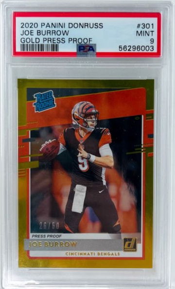 2020 Donruss Joe Burrow Gold Press Proof /50 PSA 9