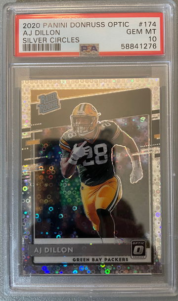 2020 Panini Donruss Optic 174 - AJ Dillon Silver Circles PSA 10
