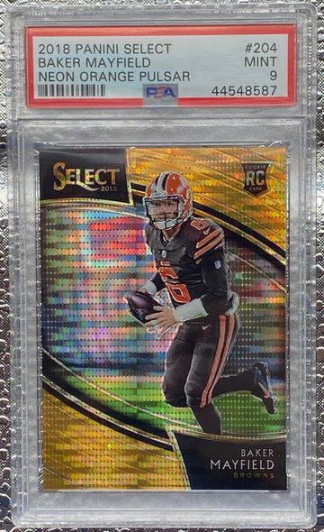 2018 Panini Select Baker Mayfield Field Level FOTL Orange Pulsar RC #8/9 - PSA 9! 