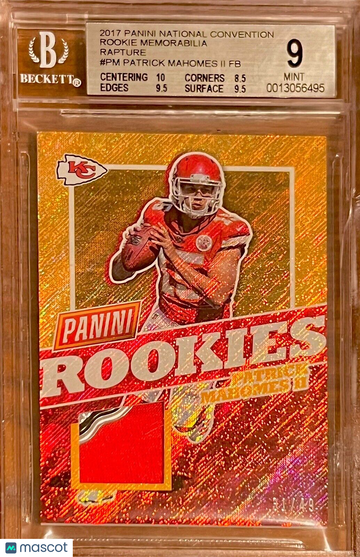 /49 POP 2 BGS 9 RC Patrick Mahomes 2017 National Rookie Patch Logo Rapture Holo