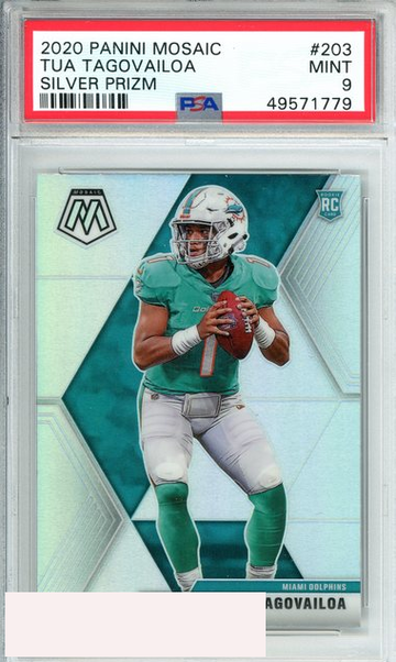 2020 PANINI MOSAIC TUA TAGOVAILOA #203 SILVER PRIZM ROOKIE RC PSA 9 MINT